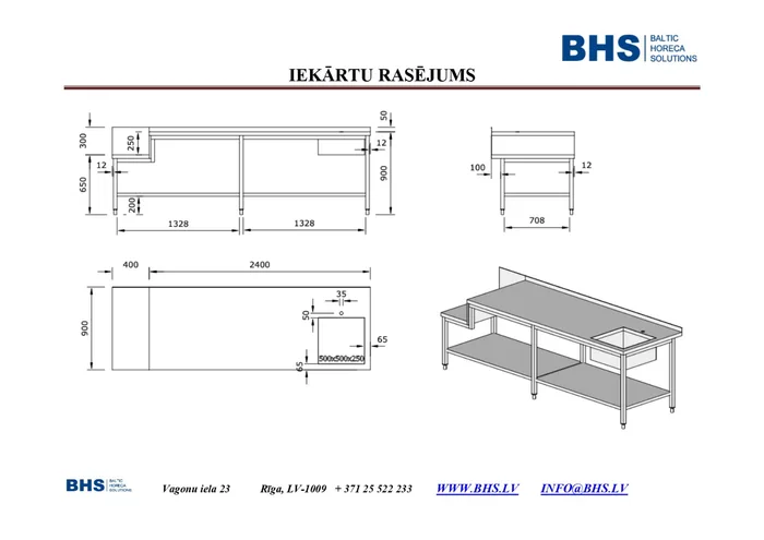 Galds ar izlietni un plauktu ar vietu iekārtai 2400 mm